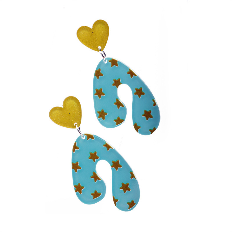 Pendientes de estrella de cinco puntas de acrílico impresos en relieve tridimensional transfronterizos pendientes de amor de acrílico pendientes de verano
