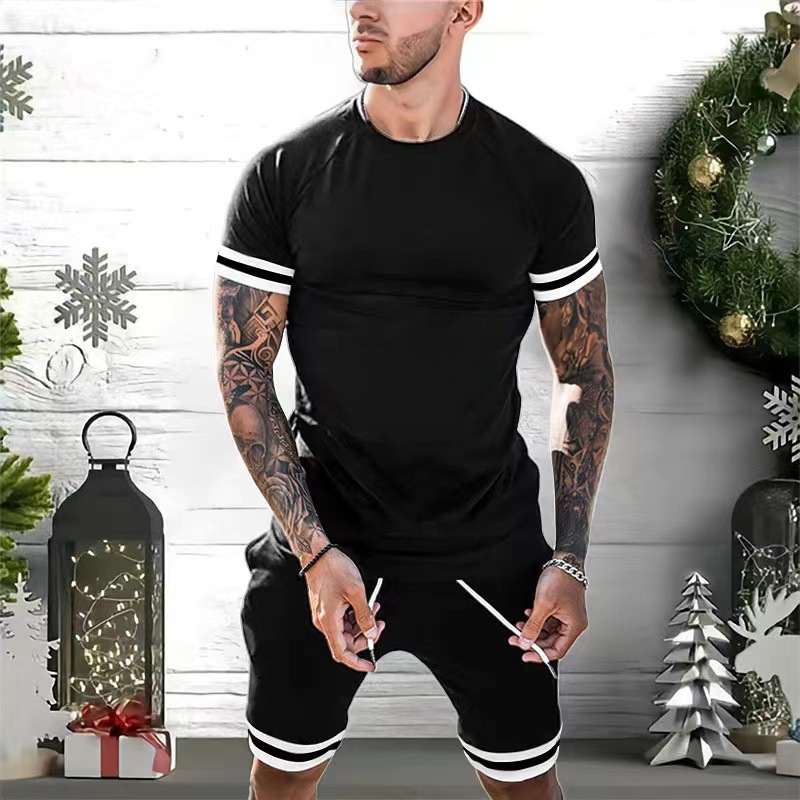 Zweiteiliges Herren-Set aus Kurzarmshirt und Shorts, sportlich-lässig, für Jugendliche_voghion.com