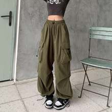 跨境外贸美式高街工装裤女夏季薄宽松阔腿大口袋休闲裤子现货批发