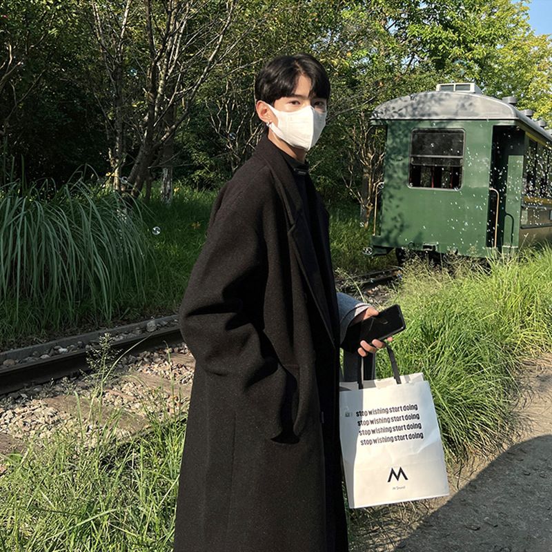 Abrigo de lana negro de alta calidad para hombres Otoño e Invierno 2023 nuevo estilo coreano de media longitud traje británico trench Coat