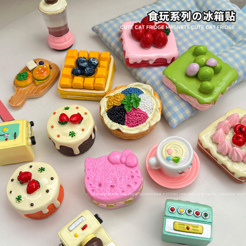 Simulated Food Toy Magnetic Refrigerator Magnet 3D Stereo Dessert Oven Home Decoration Ornaments Personalized Creative Message Magnet