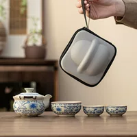 Ru Kiln Travel Чайный набор Портативный уличный быстрый чайник с одной чашкой и тремя чашками Бытовой чайник с защитой от ожогов Ручной чайник