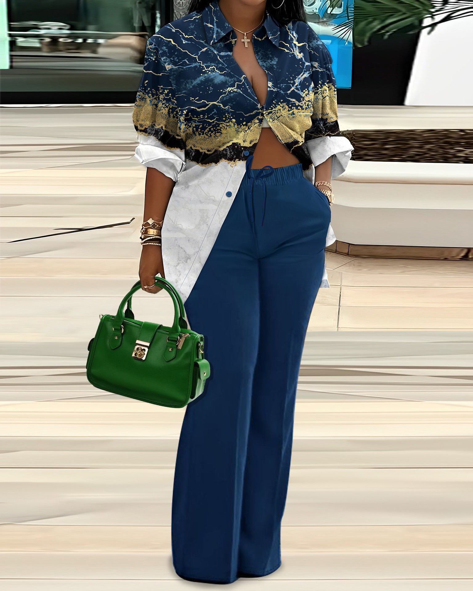 GraceChic GraceChic Cross-Border European And American Women's Clothing 2024 Autumn Winter New Sleeve Shirt Printed Long_voghion.com