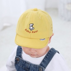 2023春季新款繡花小熊男童女童休閒風軟檐純色棒球帽嬰幼兒遮陽帽