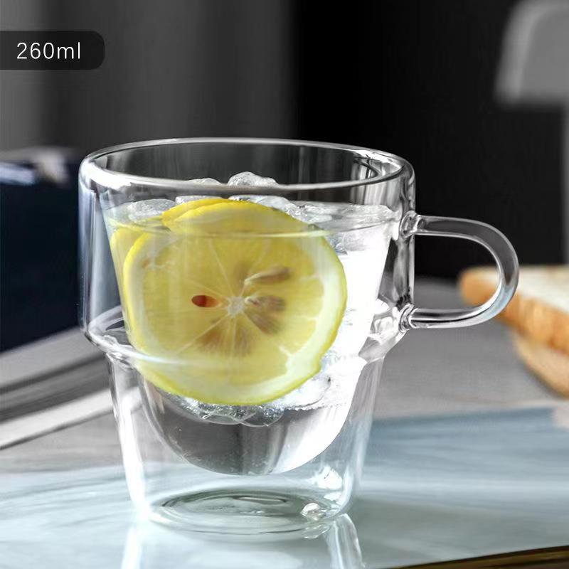 Vidrio borosilicato creativo integrado juego nido vidrio de doble capa con mango café leche taza de desayuno transparente