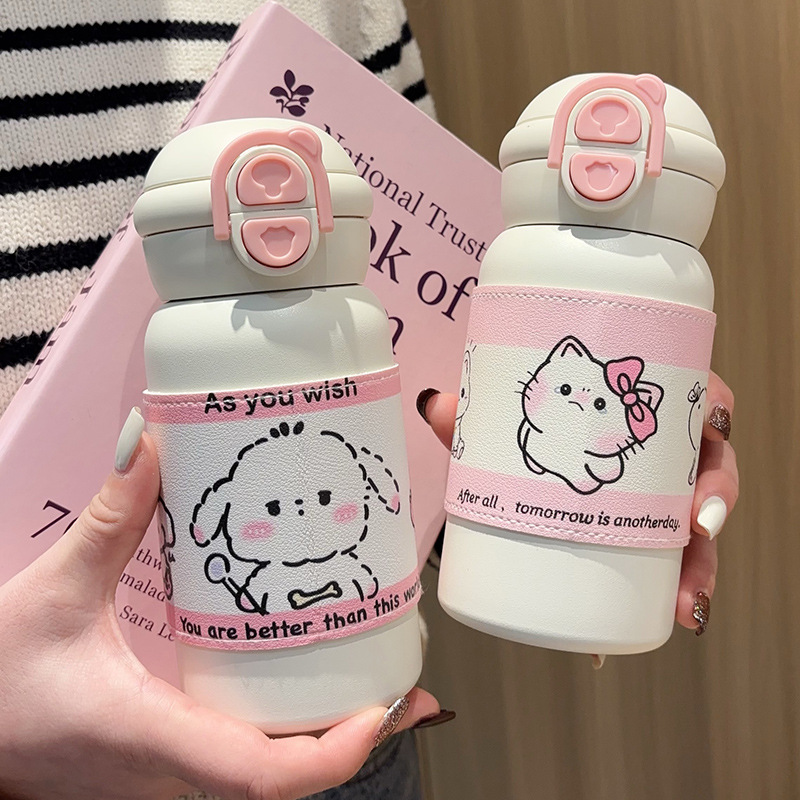 Cartoon Girl's Heart Thermos 316 Stainless Steel Large Capacity New Style Portable Water Cup Ins Style Double Drinking Straw Cup