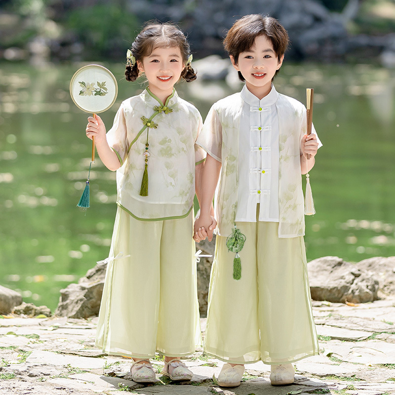 中式儿童古风演出服男童中国风汉服唐装2025新款女童合唱舞蹈夏季