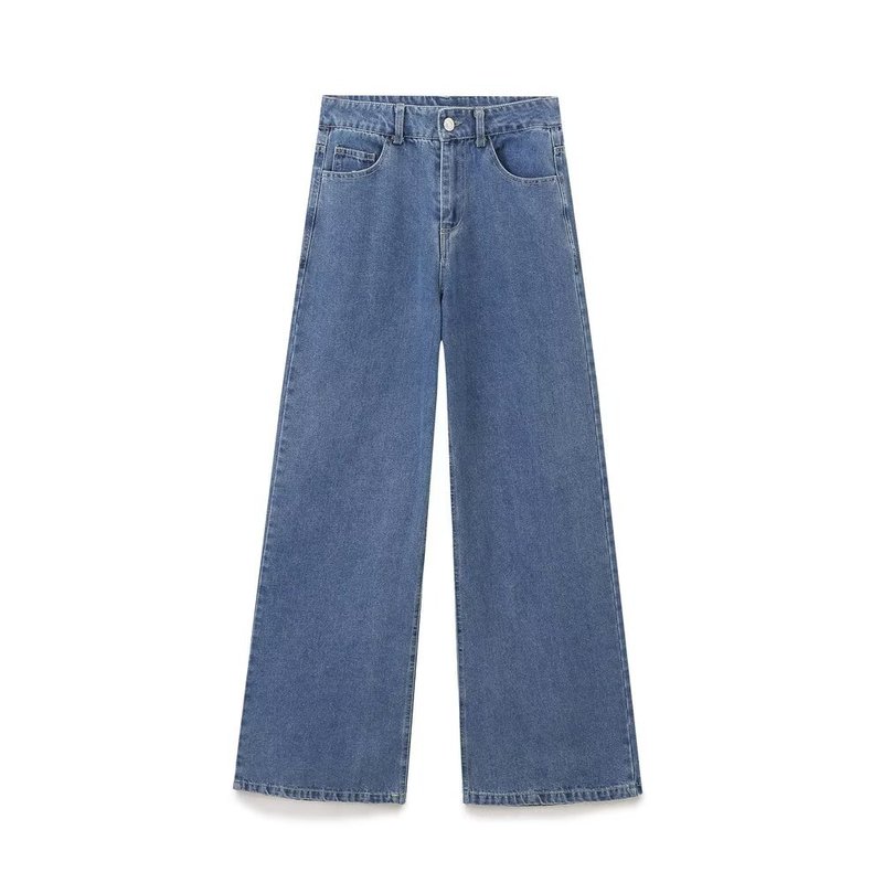 ZARZ 自家製ヨーロッパとアメリカンスタイルの新しい女性のクラシックショートデニムシャツハイウエストワイドレッグジーンズ|undefined