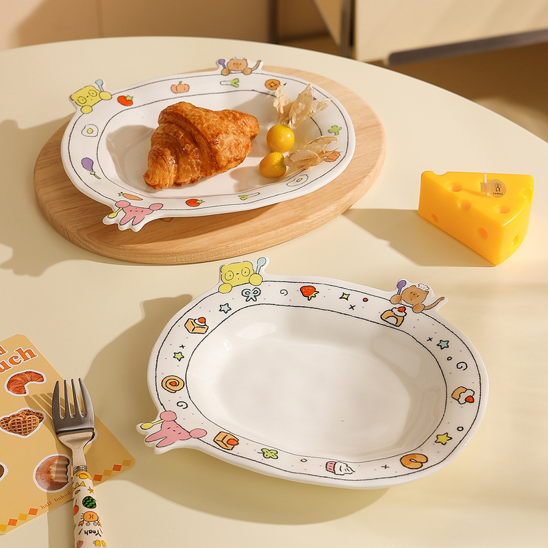Cute and Fun Tableware, Ceramic Special-Shaped Plates, Dessert Plates, Fruit Plates, Oval Plates, Household Yogurt Bowls, Rice Bowls