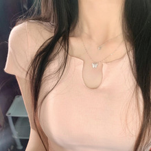 ins蝴蝶项链不掉色潮锁骨链叠戴颈链女款儿童饰品双层月亮镀金