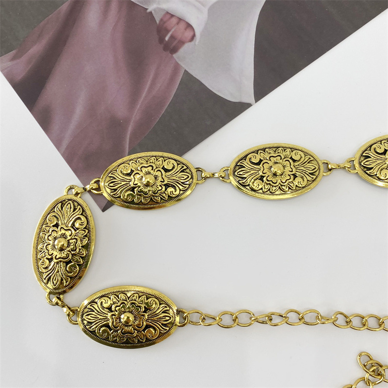 Cinturón de vestir a juego para mujer delgada Corea del Sur cadena de hierro tótem Cadena de cintura falda verano simple todo a juego cobre oro plata