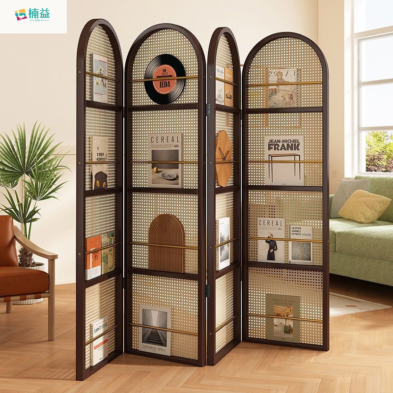 Nanyi Rattan Screen Partition Small Apartment Home Living Room Foldableable Entrance Entrance Simple Magazine Bookshelf