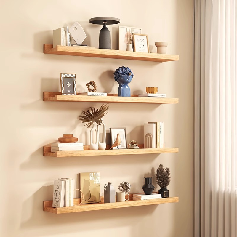 Solid wood Internet celebrity wall rack without punching wall laminate bedroom dormitory suspended bookshelf hanging wall one-word partition