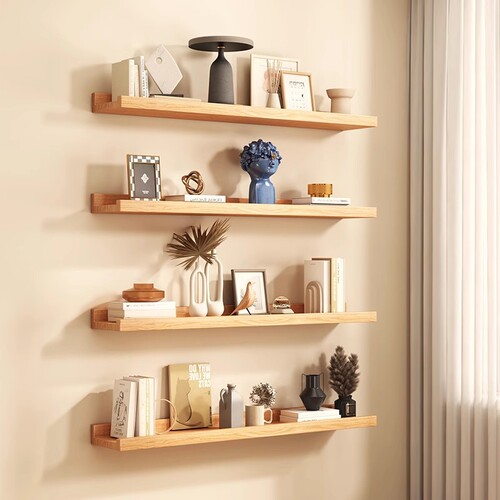 Solid wood Internet celebrity wall rack without punching wall laminate bedroom dormitory suspended bookshelf hanging wall one-word partition