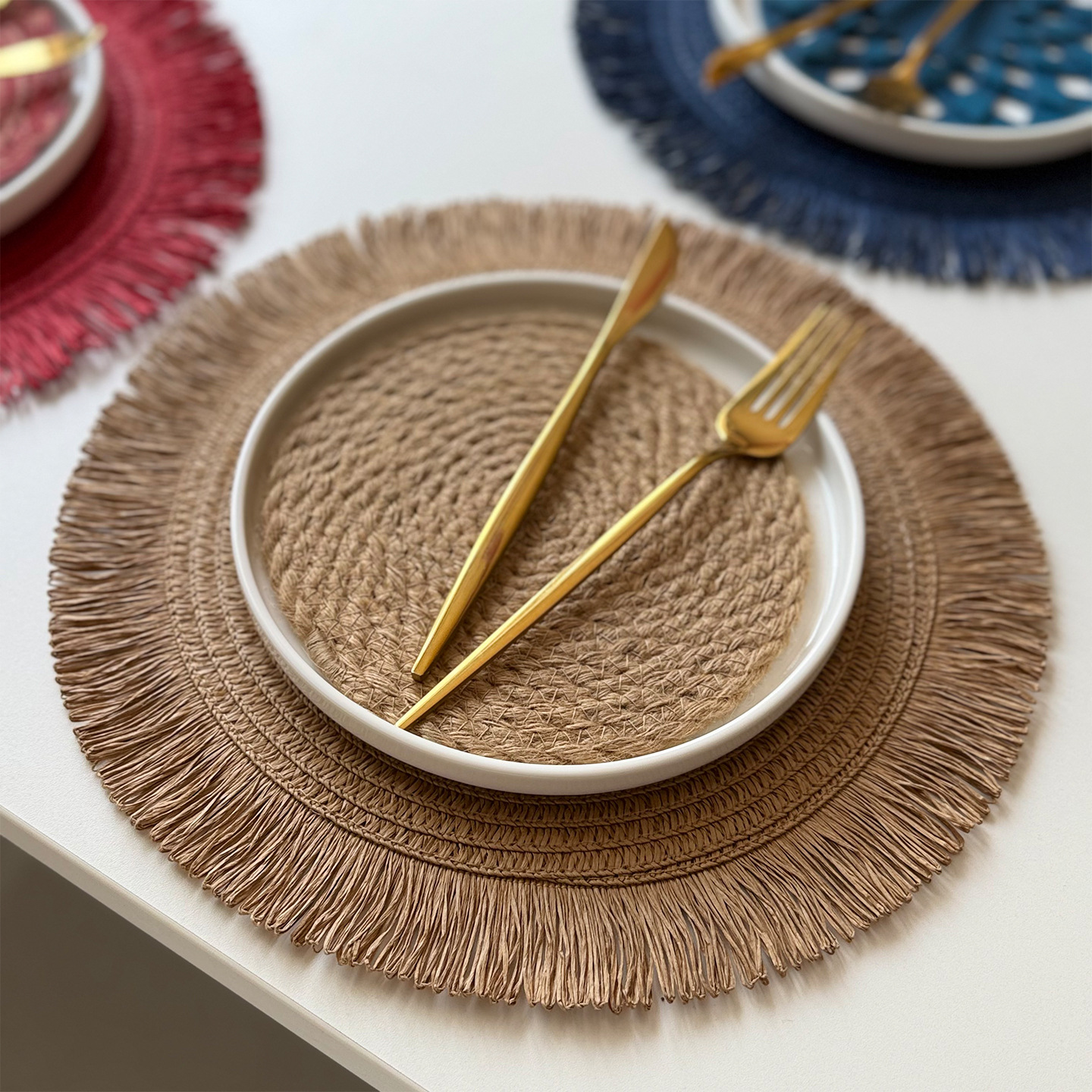 Cojín de papel tejido cojín de mesa redondo de papel cojín de aislamiento antideslizante americano cojín de taza de decoración de vacaciones