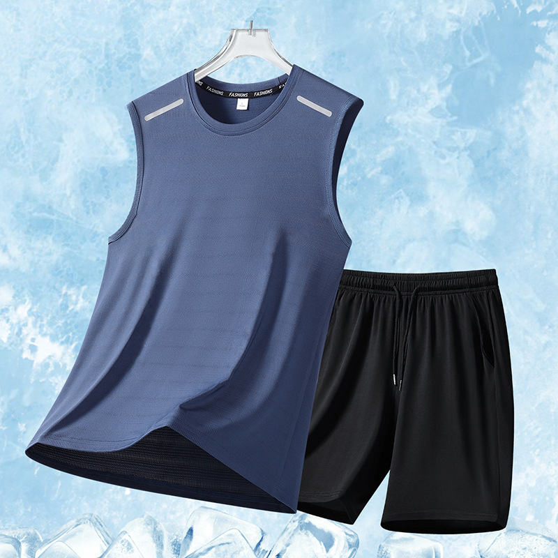 Trajes deportivos de seda de hielo para hombres de verano secado rápido camiseta sin mangas al aire libre juego de juego de carreras personalizado dos