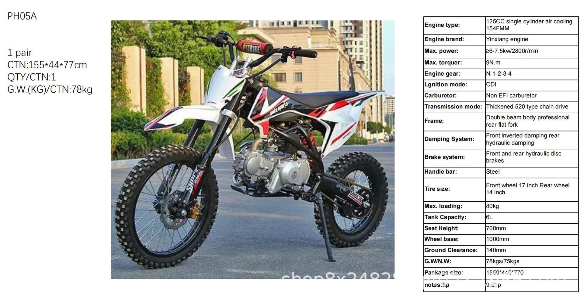 Dual-Beam K65 Off-Road Vehicle 125Cc Power All-Terrain Competitive Model Mountain Venue Motorcycle with Front 17inch and Rear 14inch Wheels
