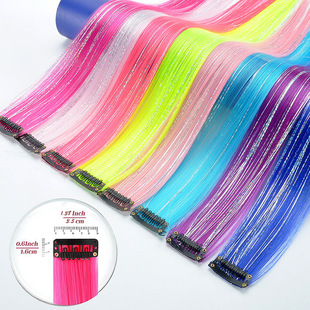 Cross-border wig piece seamless laser mixed color hanging ear dyeing hair female high temperature silk straight hair wholesale foreign trade