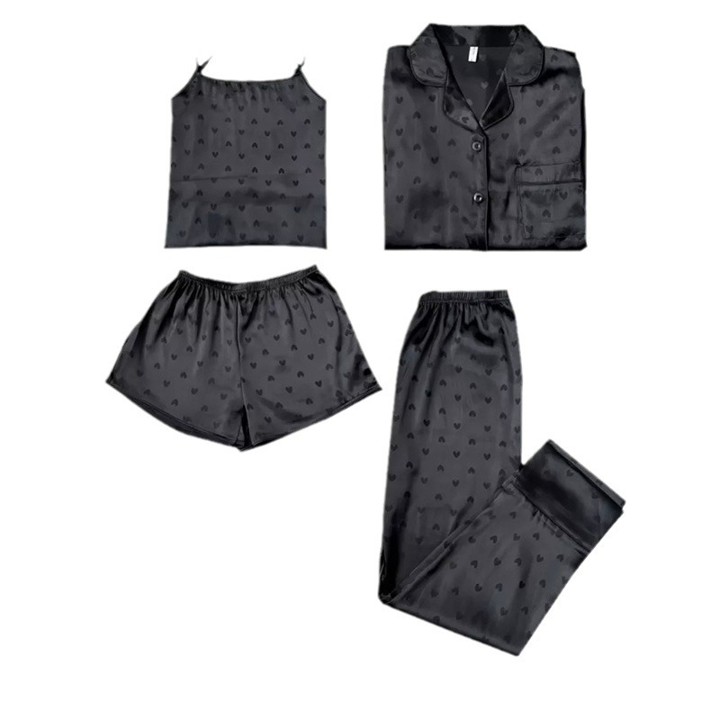 Comercio exterior de Europa y América niñas siete piezas pijamas de manga larga de seda simulación cinturón de rayas ropa de casa conjunto al por mayor