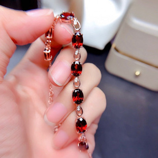 Authentic 2024 New Red Garnet Bracelet for Women 925 Sterling Silver Rose Gold Bracelet Retro Elegant Authentic