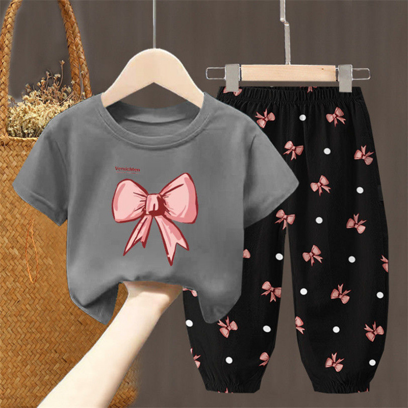 子供服女の子夏のリボンスーツ新しいスタイルファッショナブルな花のファッショナブルな夏服女の子シングル/ツーピース|undefined