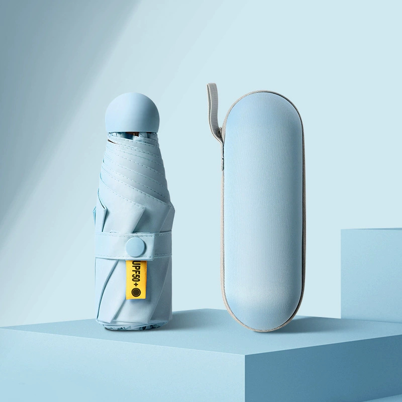 50% de descuento paraguas de cápsula de seis huesos paraguas de Sol de doble uso pequeño paraguas de bolsillo portátil simple pegamento negro paraguas de protección solar al por mayor