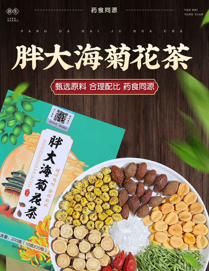 Luo Han Guo Loquat Style Herbal Tea Blend with Pang Da Hai and Chrysanthemum 200g Box overview
