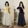 撞色露肩短袖波点夏装