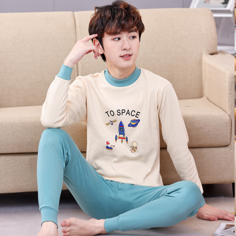 Conjunto de ropa interior juvenil Ropa de otoño para niños medianos y grandes pantalones largos traje suéter de algodón acolchado suéter de rayas para niños