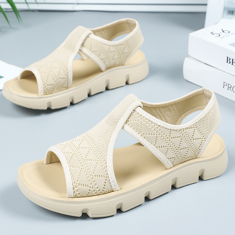Sandalias para mujer, verano, transpirable y no cansado, suela gruesa, casual, transfronterizo, tallas grandes, zapatos de mujer, medias zapatillas, sandalias planas de malla