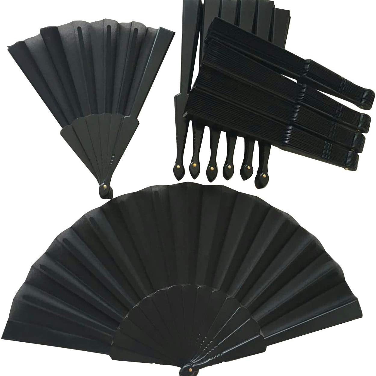 En stock de plástico de hueso de color sólido plano ventilador plegable liso español ventilador de plástico de color sólido ventilador de tela Negro estilo europeo