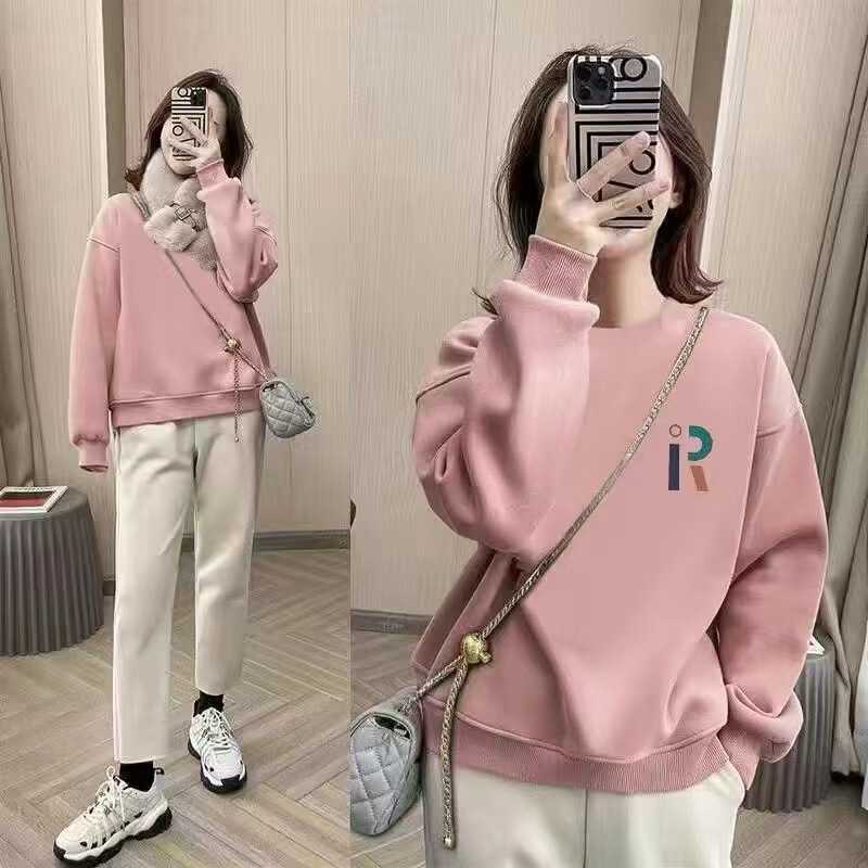Fleece-Lined Thick Round-Neck Jacket for Women, 2025 Autumn and Winter New High-Quality Printed Loose Casual Couple Long-Sleeve Sweatshirt
