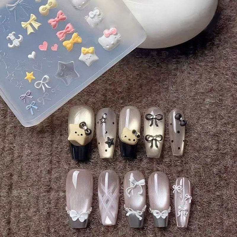 kt造型蝴蝶结克罗心美甲装饰高透模具DIY滴胶雕花胶模平替款装饰|undefined