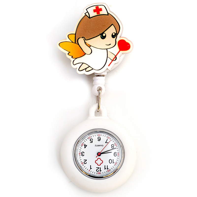 Reloj de enfermera retráctil con clip, diseño de dibujos animados, reloj de bolsillo médico para doctores y estudiantes, al por mayor