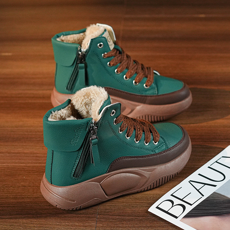 Zapatos de algodón de invierno con doble cremallera para mujer 2024 nuevo estilo más terciopelo cálido zapatos de alta calidad Yaoyao para mujer zapatos de mujer verde antideslizantes