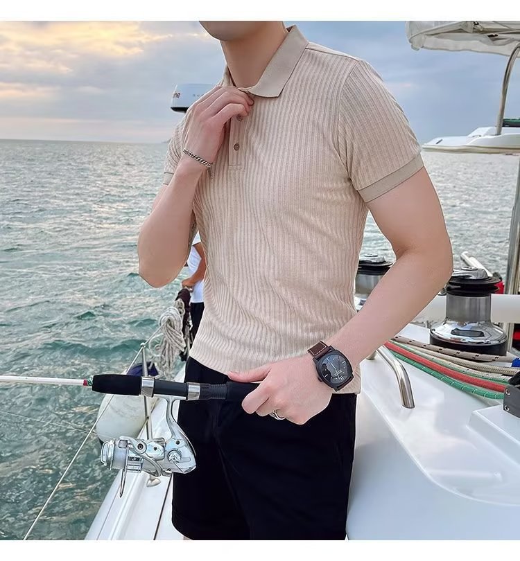 Camicia in polp intrecciato a righe estive 2023 T-shirt in seta di ghiaccio Versatile tinta unita comoda manica corta - stampabile Tiktok_voghion.com