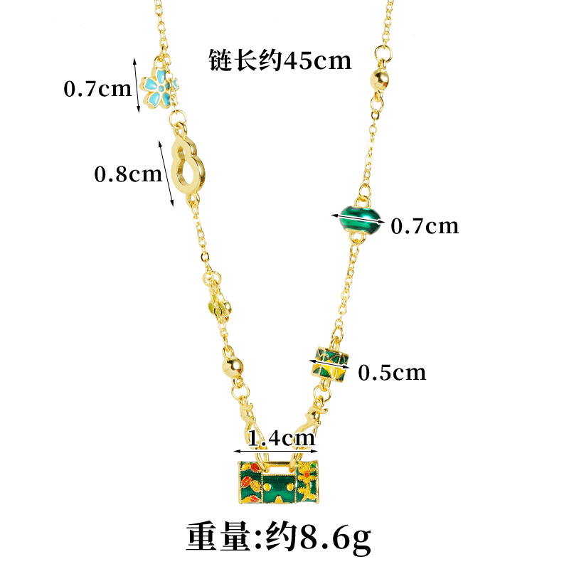 Nuevo collar chino de oro de arena vietnamita esmalte nacional de gota de esmalte de cerradura pequeña cadena de clavícula de mujer retro no se desvanece joyas