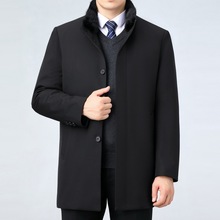 冬款男士立领羽绒服中长款中年商务休闲水貂毛领羽绒内胆风衣外套