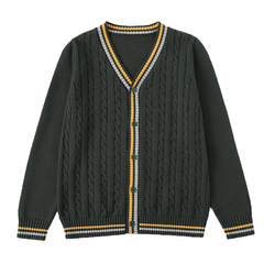 Children's Cardigan Sweater Spring and Autumn Men and Women Student School Uniform Class Uniform Outerwear Pure Cotton Knitted Jacket Dark Green One Piece Drop Shipping