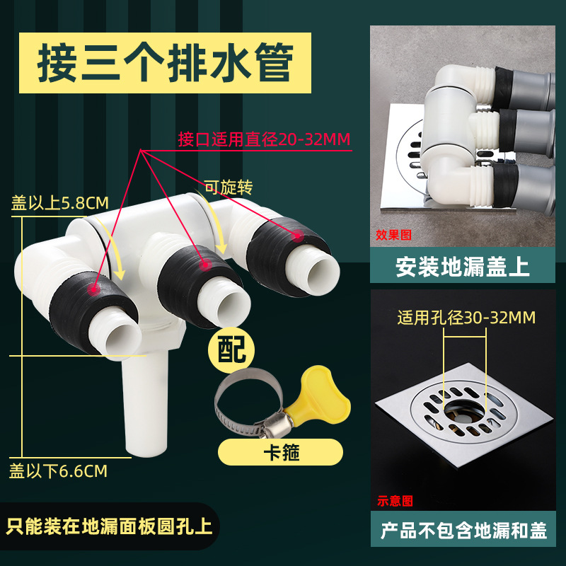 평행 4방향 오버플로 방지(바닥 배수 패널의 원형 구멍에 적용 가능) (지상 + 파이프 이중 배수(클램프 포함)