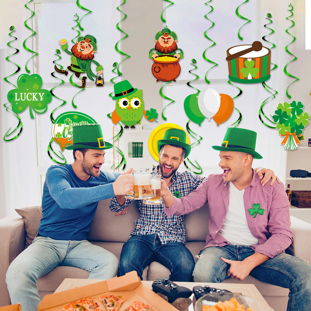 Nuevo Día de San Patricio decoración del partido etiqueta espiral sombrero verde decoración del Festival trébol adornos en espiral