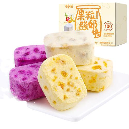 Baicaowei Yogurt Fruit Pellets 54g Freeze-dried Mango Dragon Fruit Banana Flavor Snack Wholesale Box Size 24 Boxes