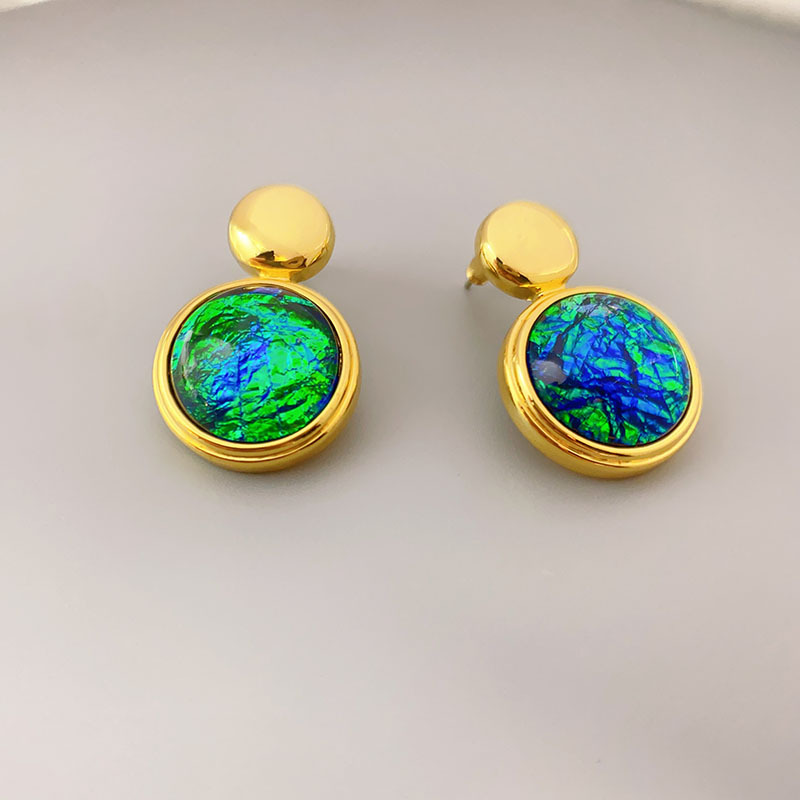 歐美新款復古時尚鑲嵌藍色石頭個性中古風小眾氣質925銀針耳墜女