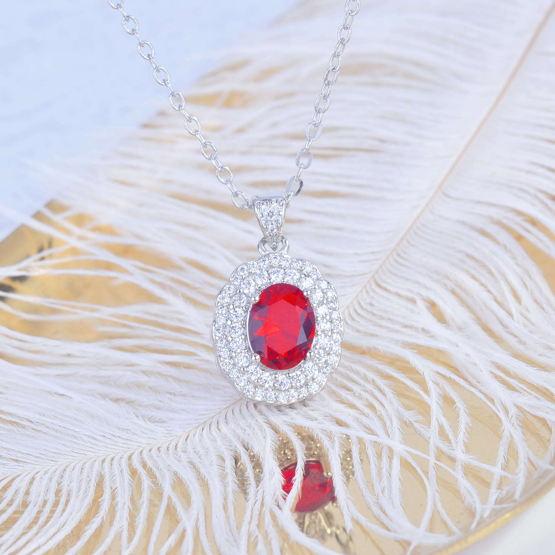 New Beaded Oval Simulation Ruby Tourmaline Color Pendant display picture 2