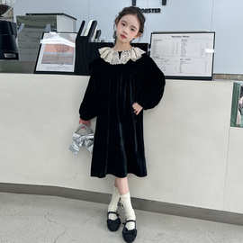 女童秋季灯芯绒连衣裙2025新款中大儿童装洋气公主裙小女孩长裙子