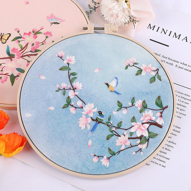 Suzhou bordado de seda bordado hecho a mano bricolaje producción principiante material paquete estilo antiguo ventilador redondo blanco estilo europeo