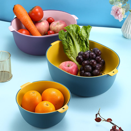 Double-layer plastic vegetable washing basin multi-functional living room drip basket kitchen gadget household fruit plate vegetable washing basket