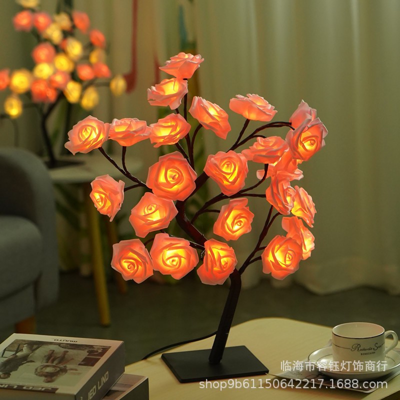 Transfronterizo caliente Rose Tree lámpara decoración de la habitación LED flor de cerezo luz de la noche lámpara de mesa USB interruptor de luz de color