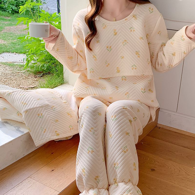 (2개) 안티 필링 에어 코튼 카디건 산후복 3종 세트 두꺼운 봄 가을 산후 임산부 잠옷 요양원복 겨울