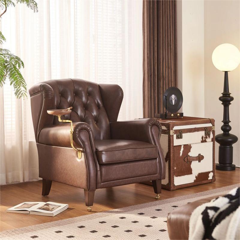 Silla de cigarro de viento medieval 1919 whisky cabeza de cuero vintage de cuero padrino silla de sillón individual